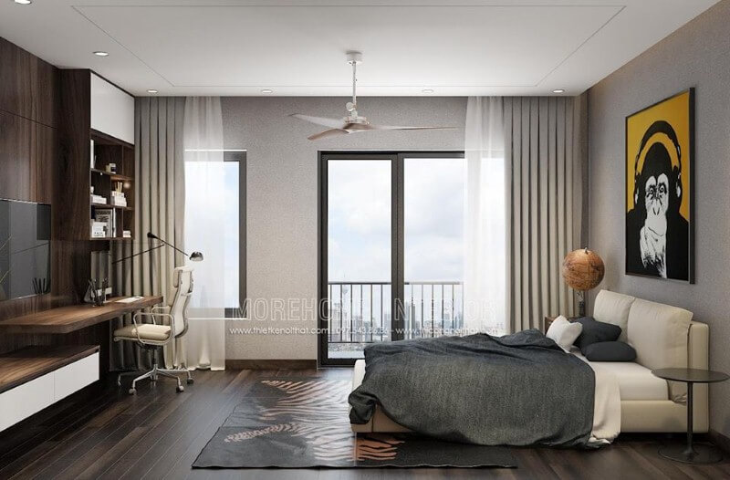 Ánh sáng giúp không gian luôn được thông thoáng khi được tận dụng tối đa từ hệ cửa chính, cửa sổ phòng ngủ hiện đại có ban công. Thiết kế nội thất phòng ngủ biệt thự
