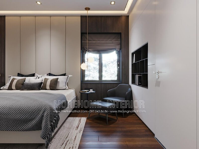 Đèn trang trí phòng ngủ đẹp vừa giúp gia chủ có giấc ngủ êm ái vừa tạo khoảng sáng cần thiết cho không gian đọc sách căn phòng. Thiết kế nội thất phòng ngủ biệt thự