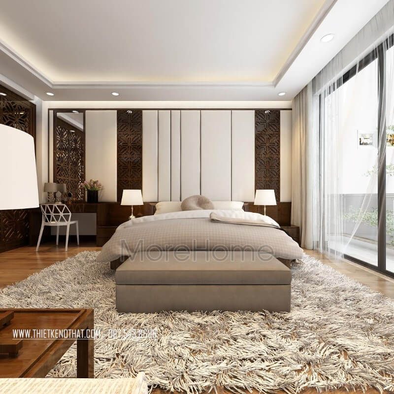 Thiết kế phòng ngủ phong cách hiện đại đẹpđộc đáo với xu hướng gần gửi với thiên nhiên từ nội thất gỗ kết hợp ánh sáng giúp căn phòng sáng và thoáng đãng.