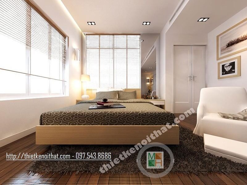 Thiết kế nội thất gỗ công nghiệp hiện đại, đơn giản cho phòng ngủ