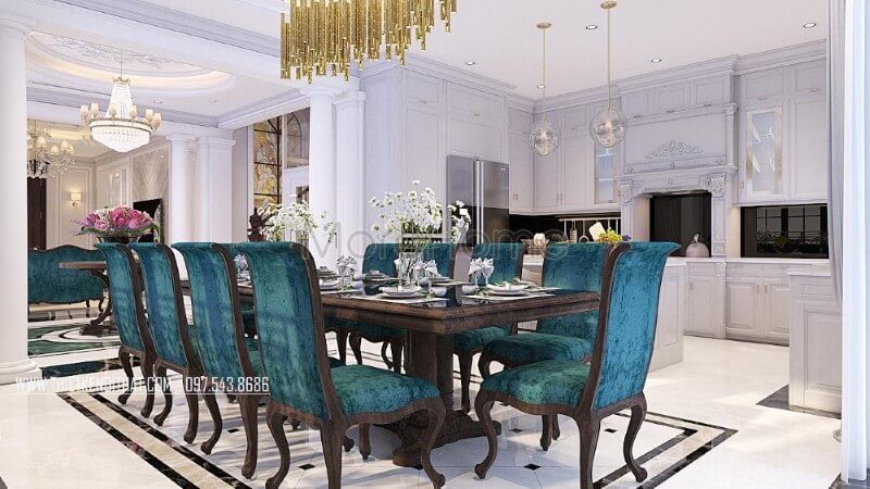 Nội thất phòng ăn gỗ óc chó sang trọng và cao cấp, bộ bàn ăn 10 đẹp sẽ là sự lựa chọn không tồi cho những gia đình đông thành viên